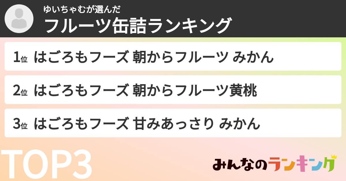 ゆいちゃむさんの「フルーツ缶詰ランキング」