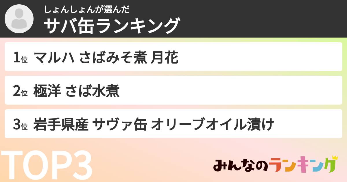 しょんしょんさんの「サバ缶ランキング」