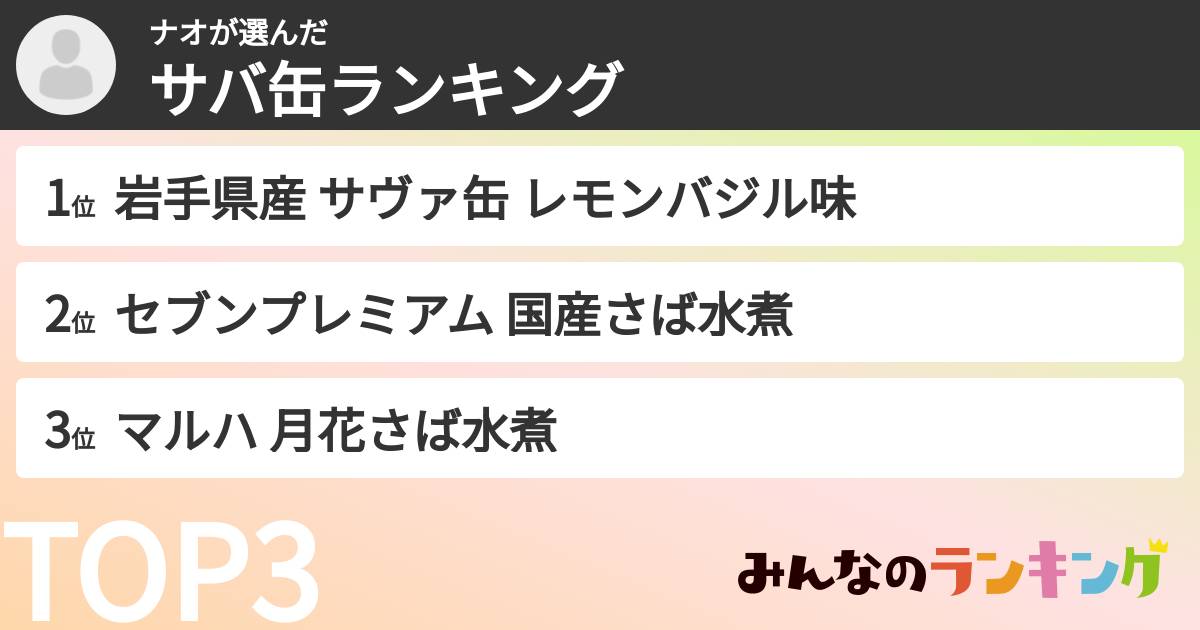 ナオさんの「サバ缶ランキング」