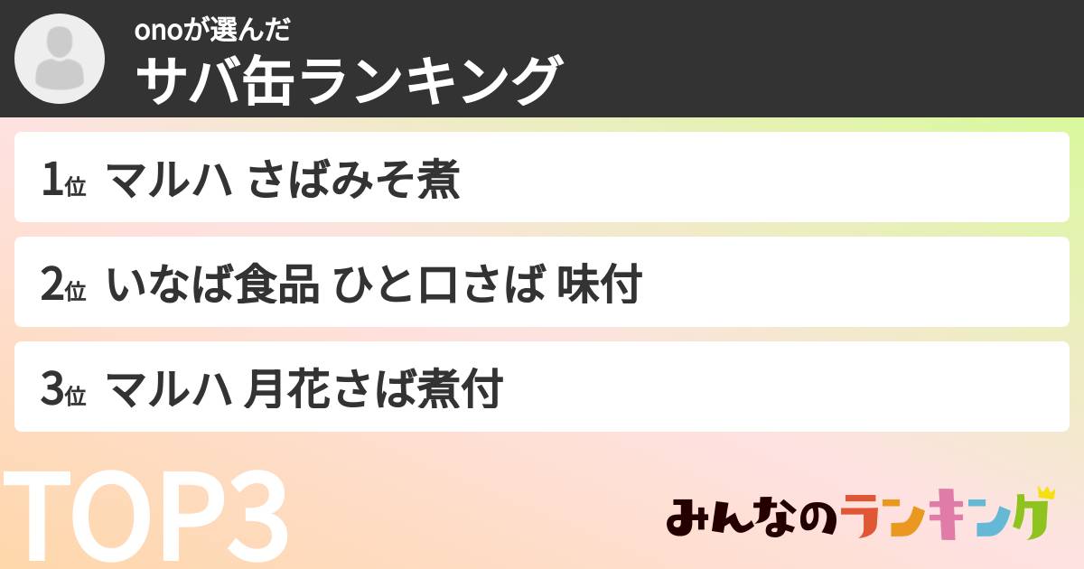 onoさんの「サバ缶ランキング」
