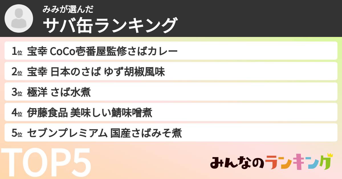 みみさんの「サバ缶ランキング」