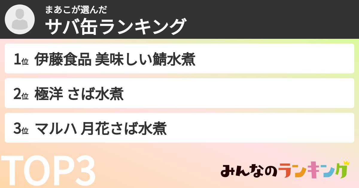 まあこさんの「サバ缶ランキング」