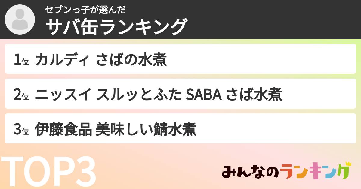 セブンっ子さんの「サバ缶ランキング」