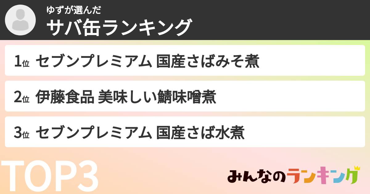 ゆずさんの「サバ缶ランキング」