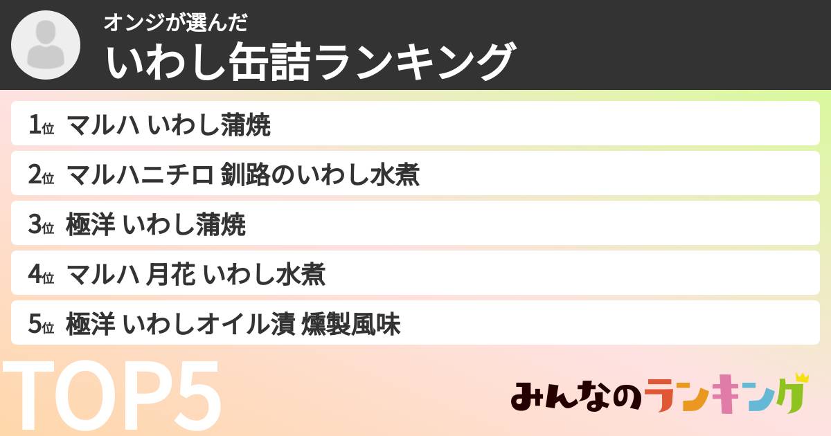オンジさんの「いわし缶詰ランキング」