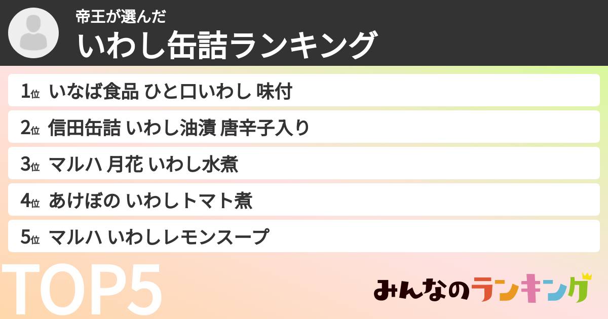 帝王さんの「いわし缶詰ランキング」