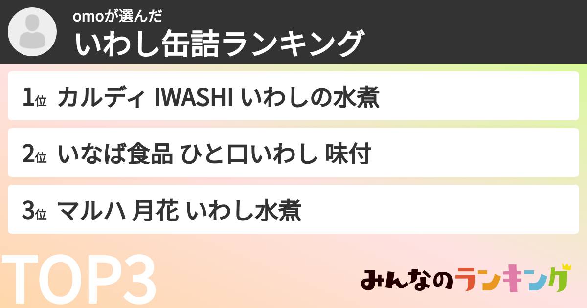omoさんの「いわし缶詰ランキング」