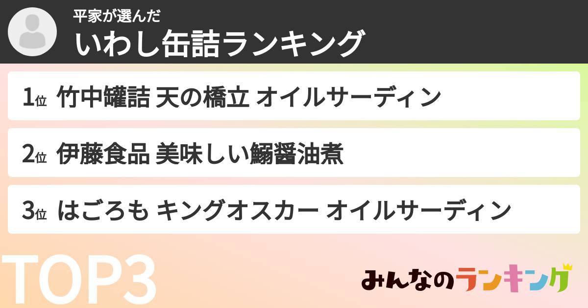 平家さんの「いわし缶詰ランキング」