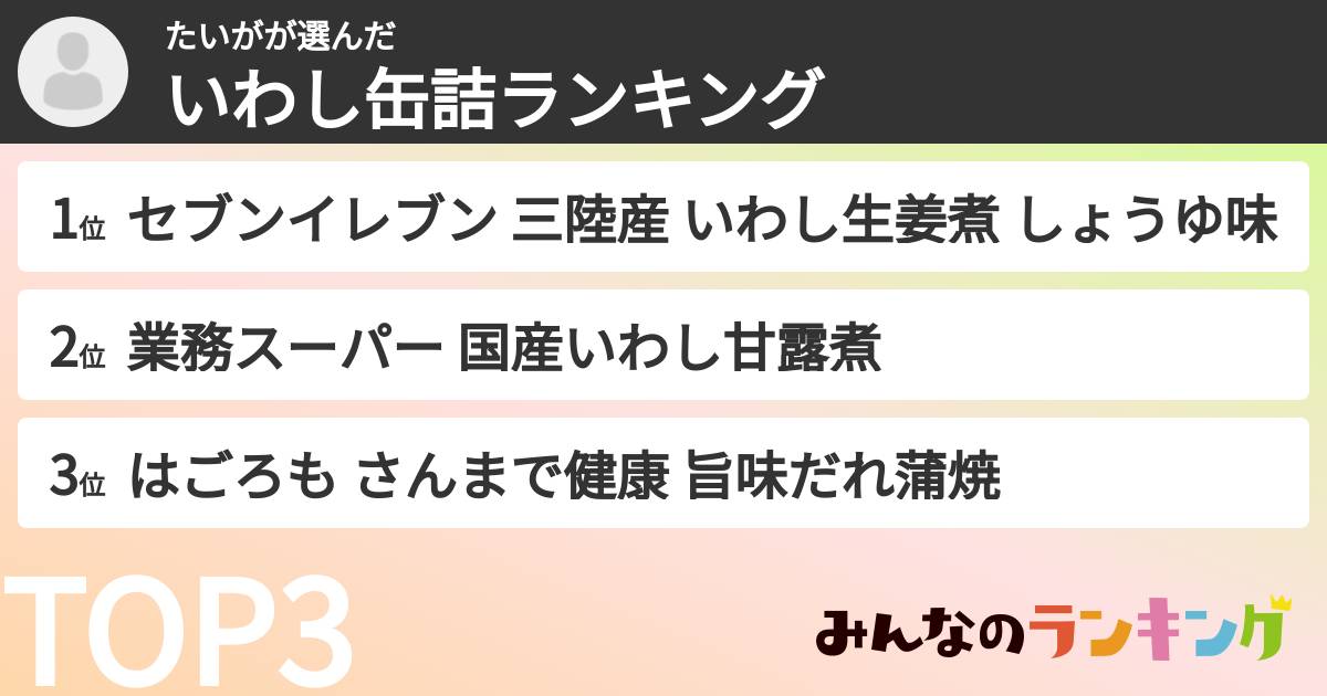 たいがさんの「いわし缶詰ランキング」