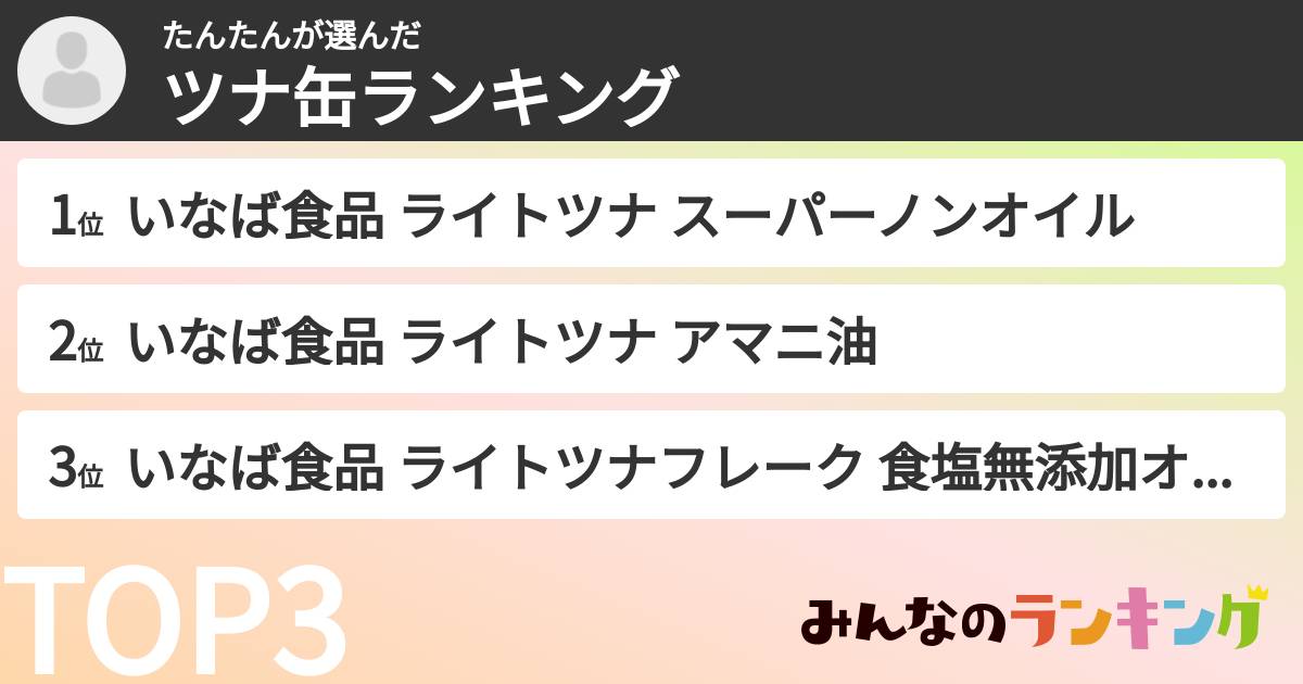 たんたんさんの「ツナ缶ランキング」
