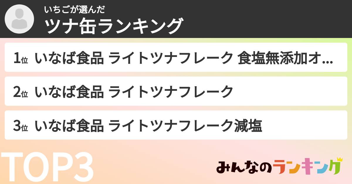 いちごさんの「ツナ缶ランキング」