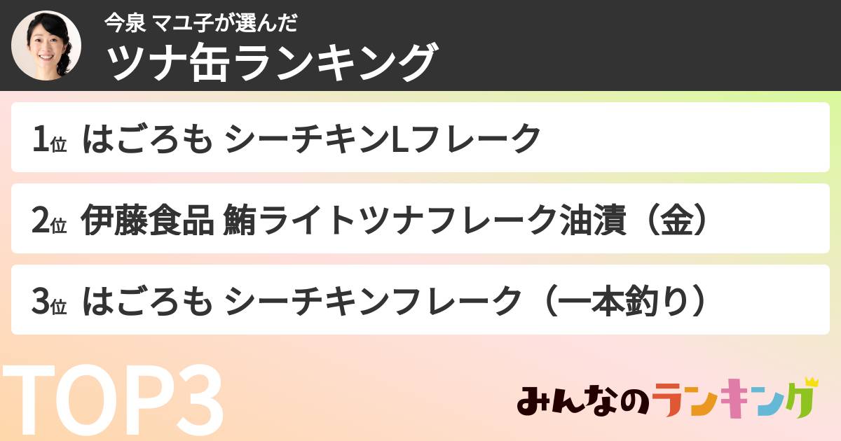 今泉 マユ子さんの「ツナ缶ランキング」