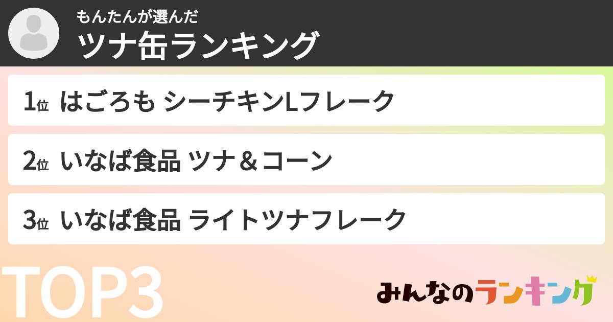 もんたんさんの「ツナ缶ランキング」