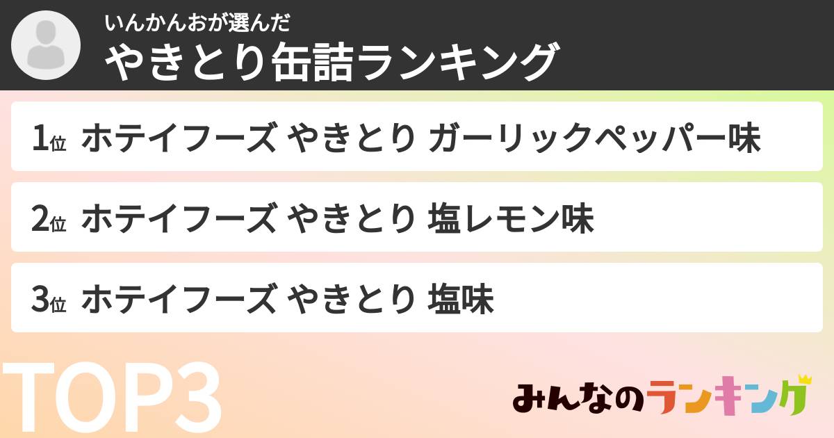 いんかんおさんの「やきとり缶詰ランキング」