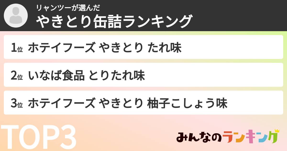 リャンツーさんの「やきとり缶詰ランキング」