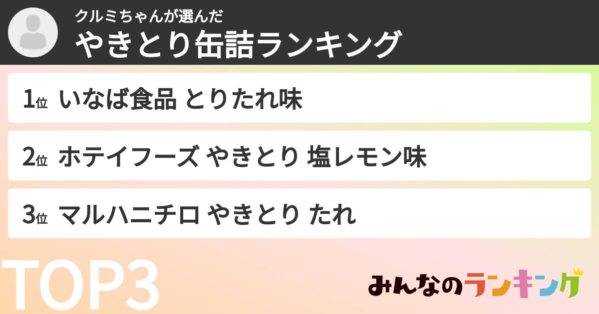 クルミちゃんさんの「やきとり缶詰ランキング」