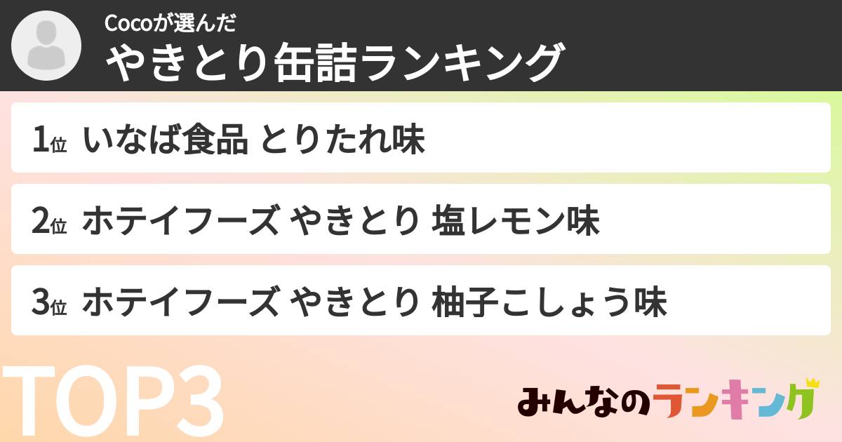 Cocoさんの「やきとり缶詰ランキング」