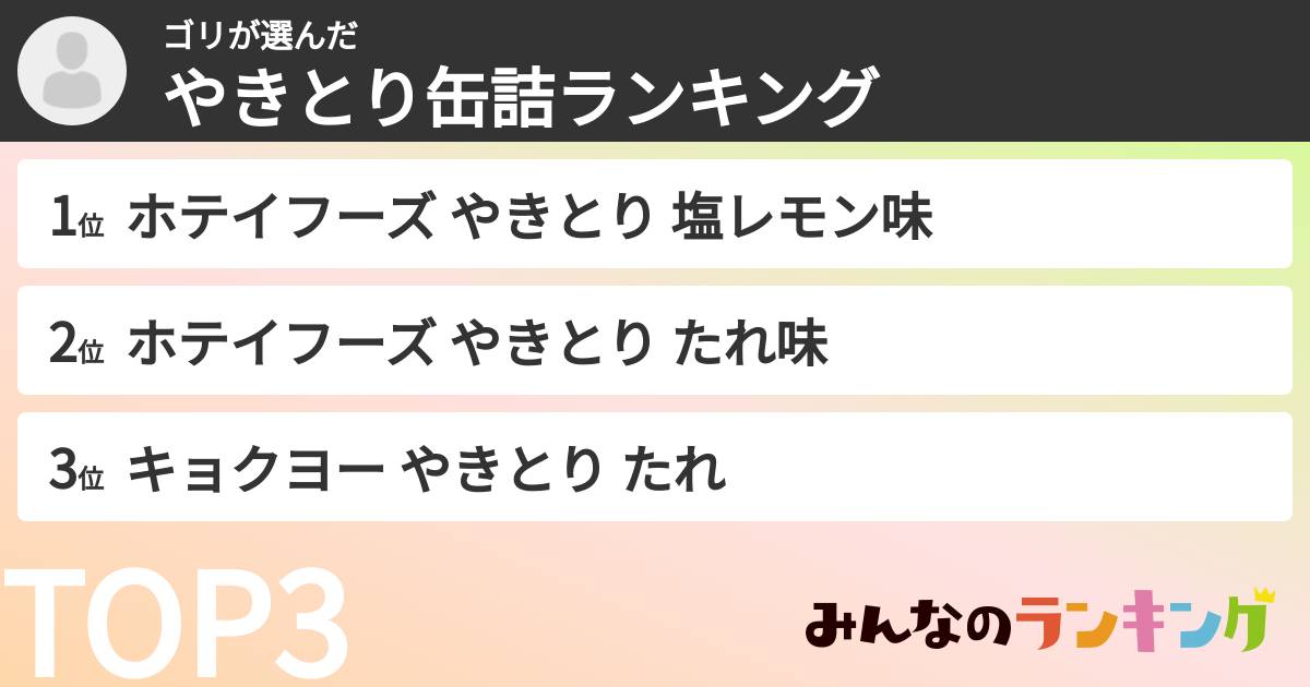 ゴリさんの「やきとり缶詰ランキング」