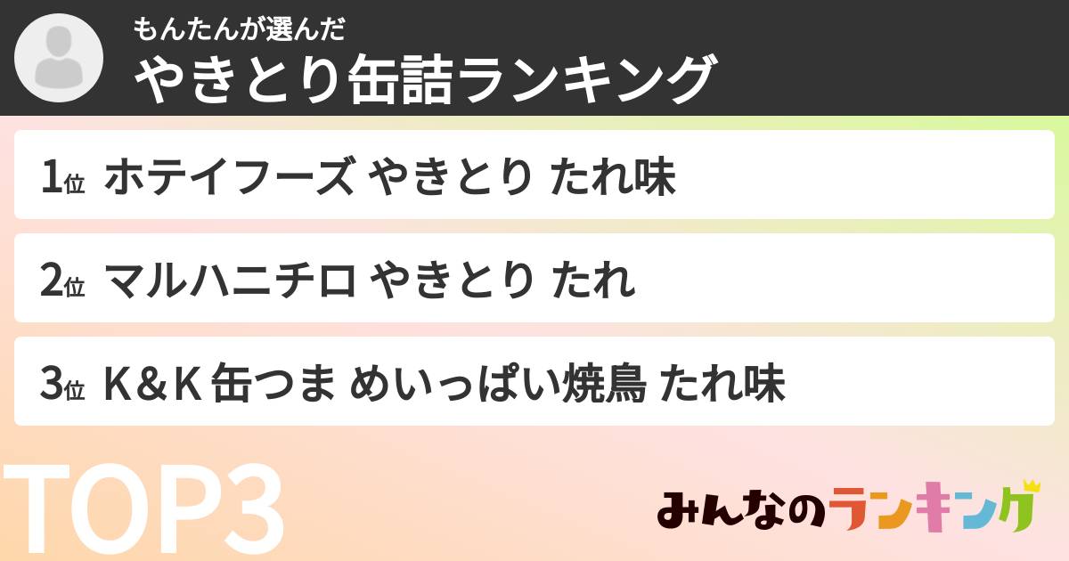 もんたんさんの「やきとり缶詰ランキング」