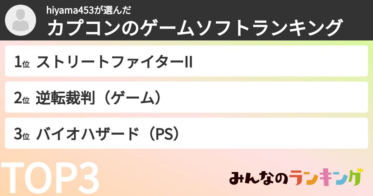 hiyama453さんの「カプコンのゲームソフトランキング」