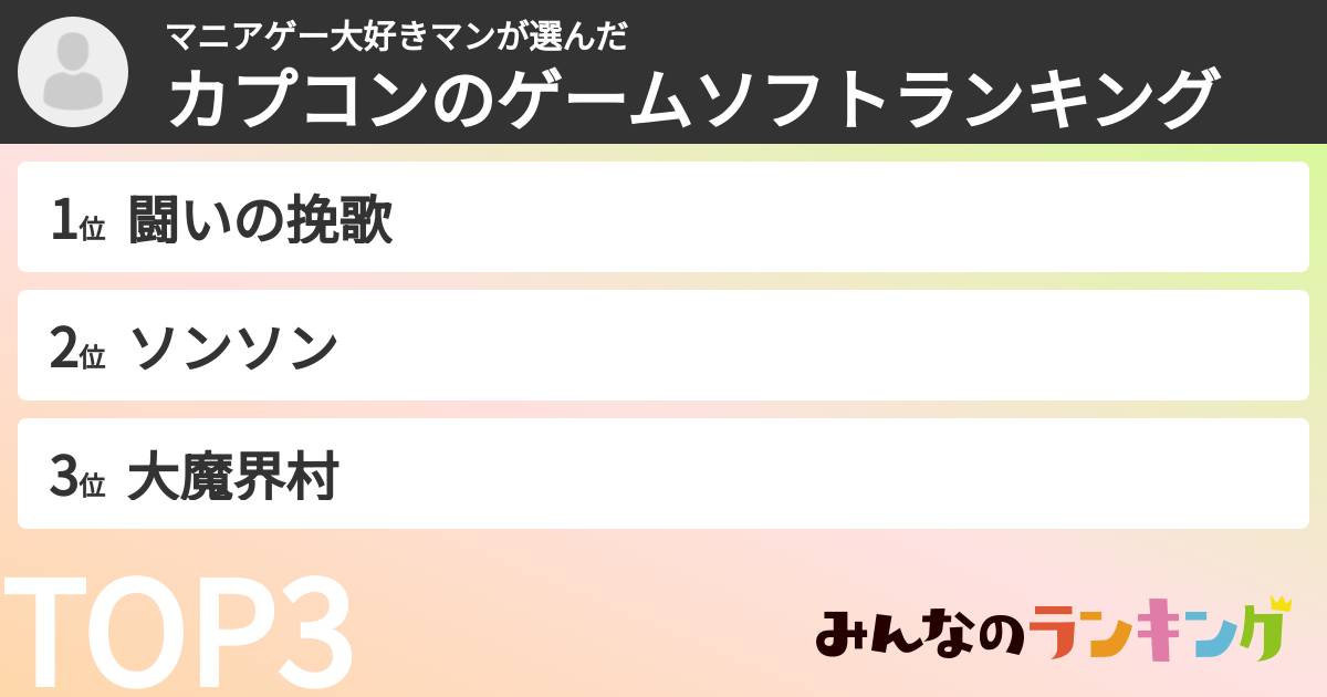 マニアゲー大好きマンさんの「カプコンのゲームソフトランキング」