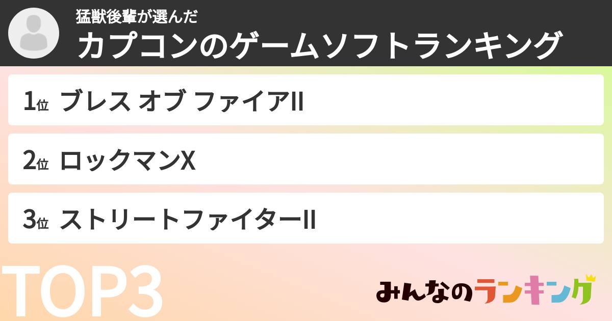 猛獣後輩さんの「カプコンのゲームソフトランキング」
