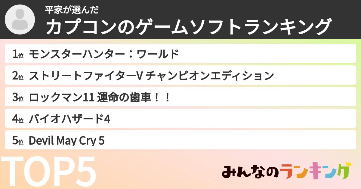 平家さんの「カプコンのゲームソフトランキング」