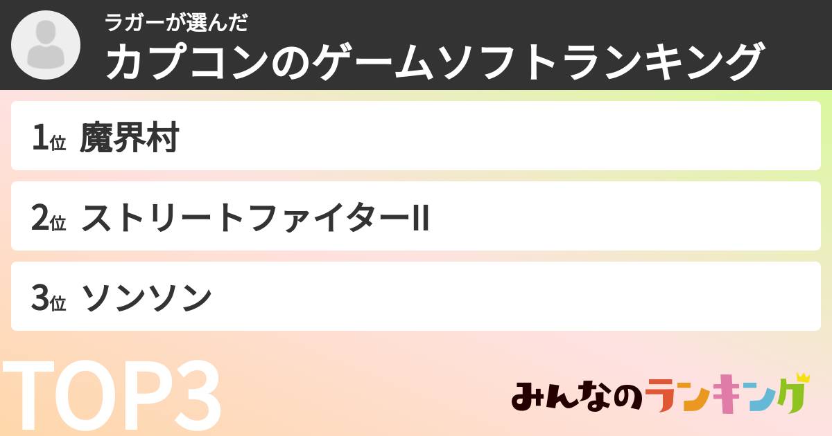 ラガーさんの「カプコンのゲームソフトランキング」