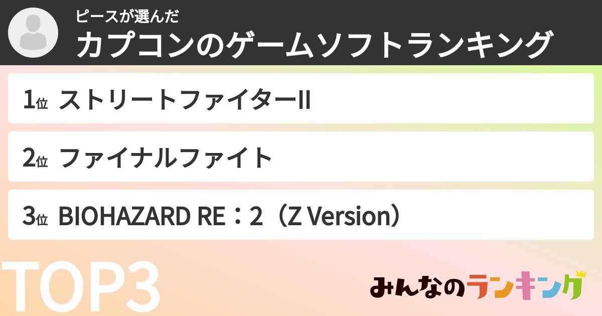 ピースさんの「カプコンのゲームソフトランキング」