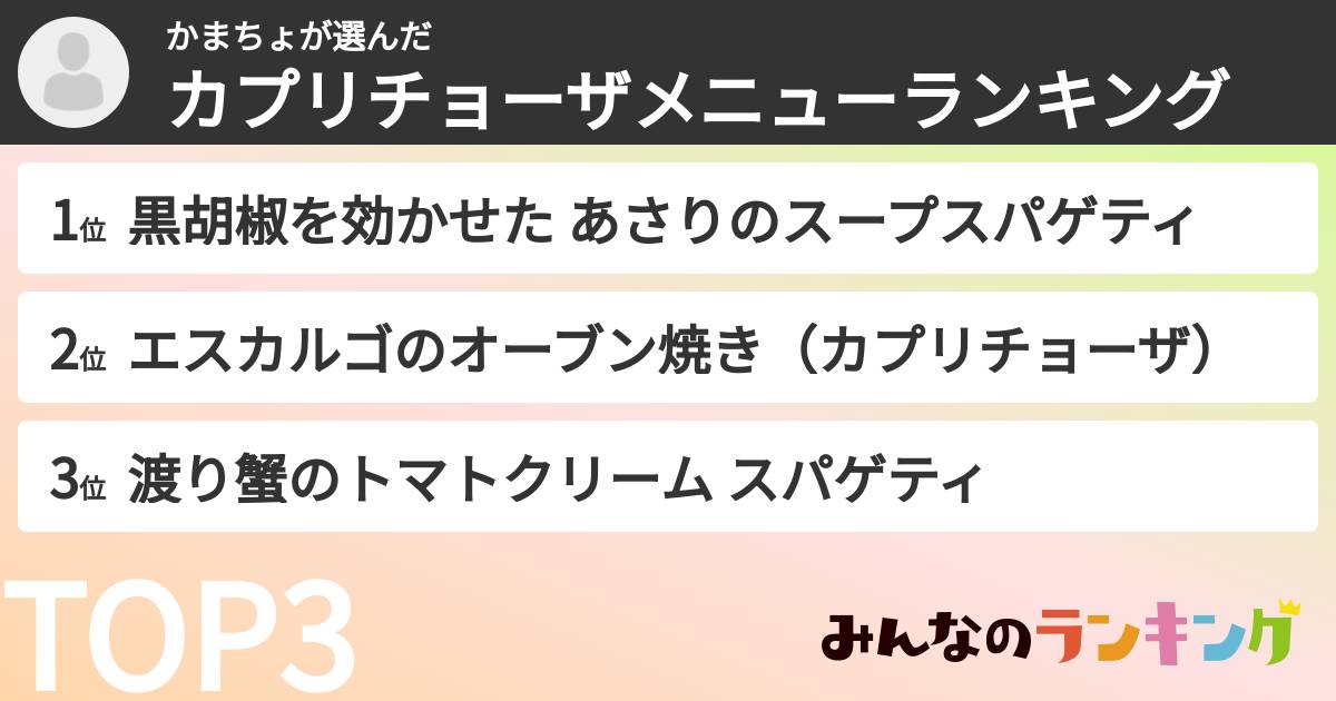 かまちょさんの「カプリチョーザメニューランキング」