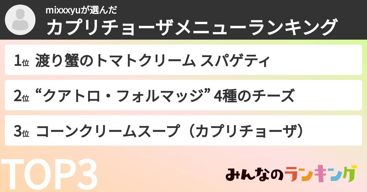 mixxxyuさんの「カプリチョーザメニューランキング」