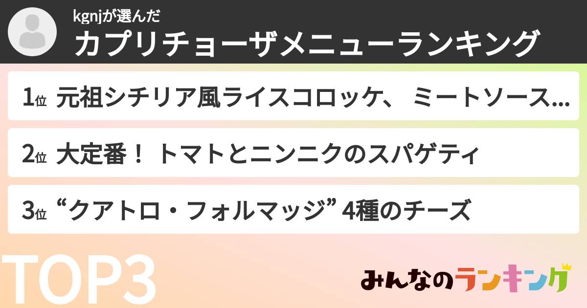 kgnjさんの「カプリチョーザメニューランキング」