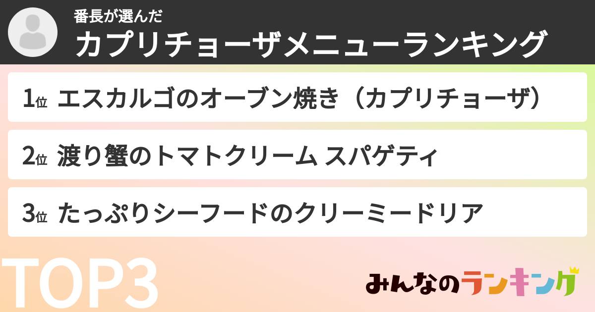 番長さんの「カプリチョーザメニューランキング」