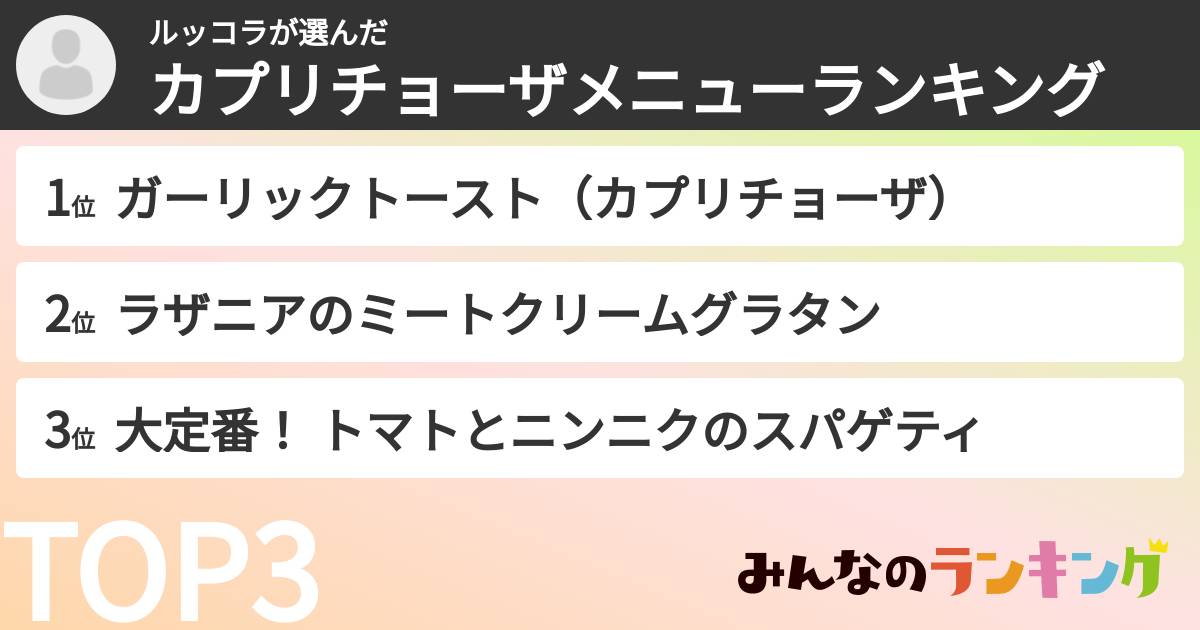 ルッコラさんの「カプリチョーザメニューランキング」