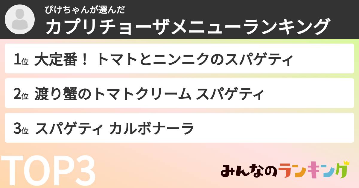 ぴけちゃんさんの「カプリチョーザメニューランキング」