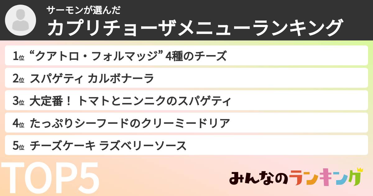サーモンさんの「カプリチョーザメニューランキング」