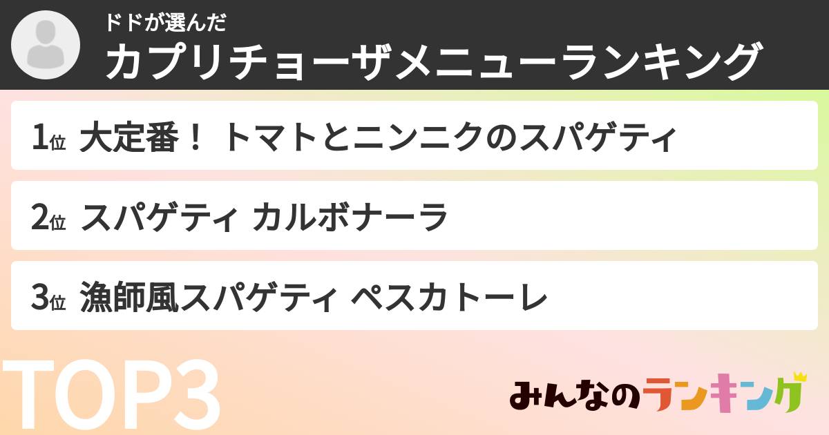 ドドさんの「カプリチョーザメニューランキング」
