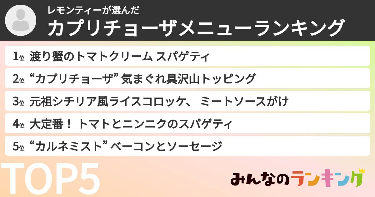 レモンティーさんの「カプリチョーザメニューランキング」