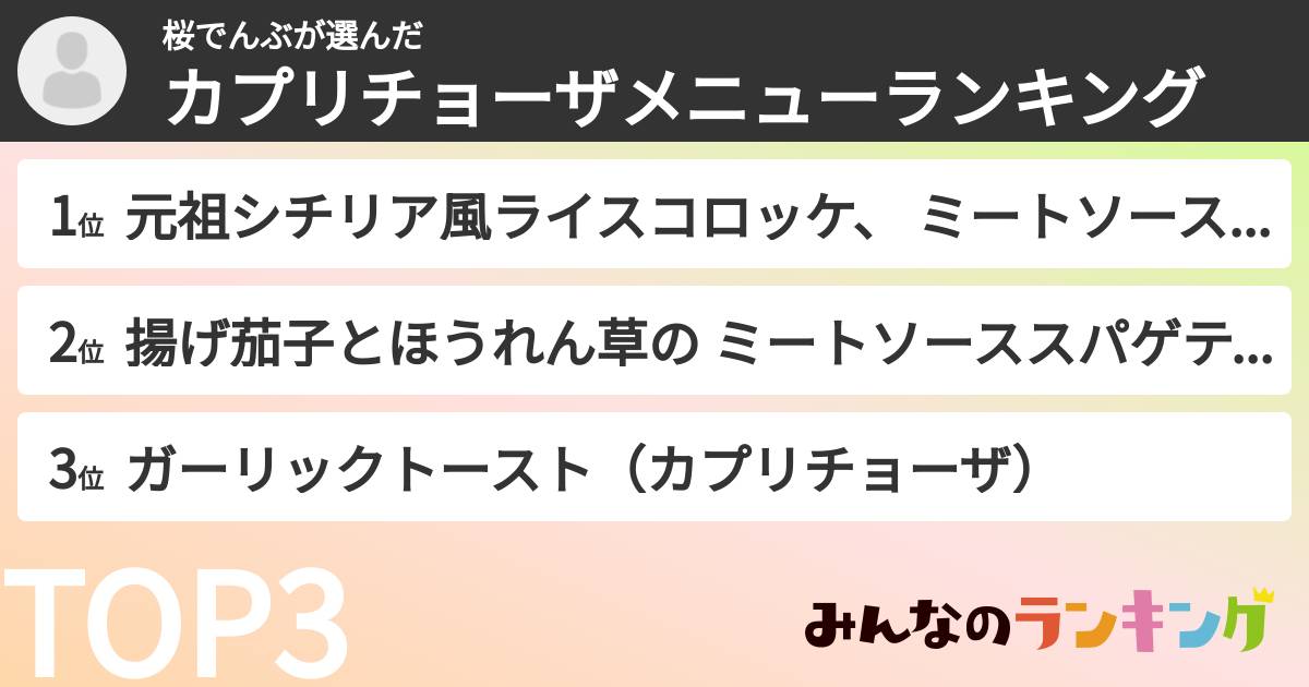 桜でんぶさんの「カプリチョーザメニューランキング」