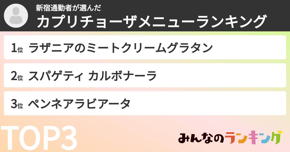 新宿通勤者さんの「カプリチョーザメニューランキング」