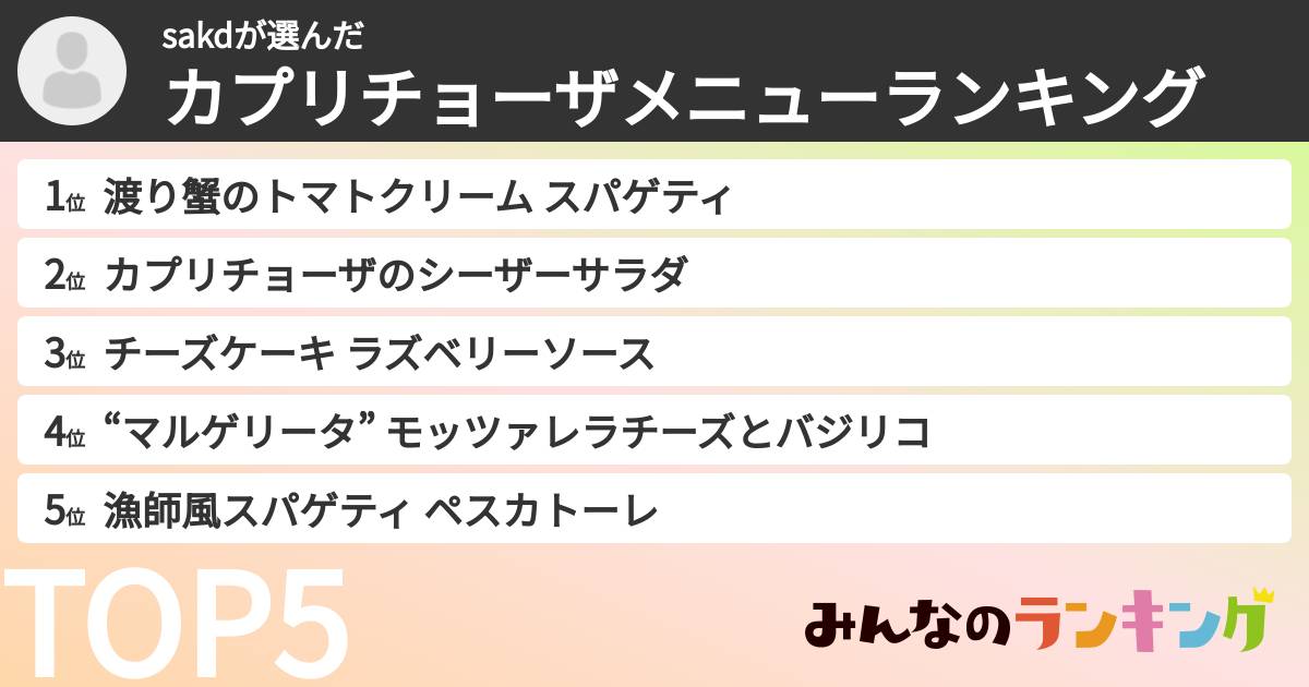 sakdさんの「カプリチョーザメニューランキング」