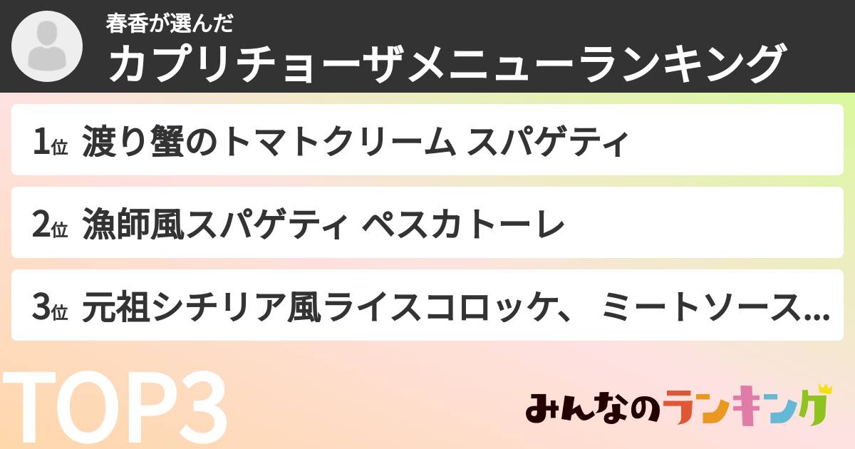 春香さんの「カプリチョーザメニューランキング」