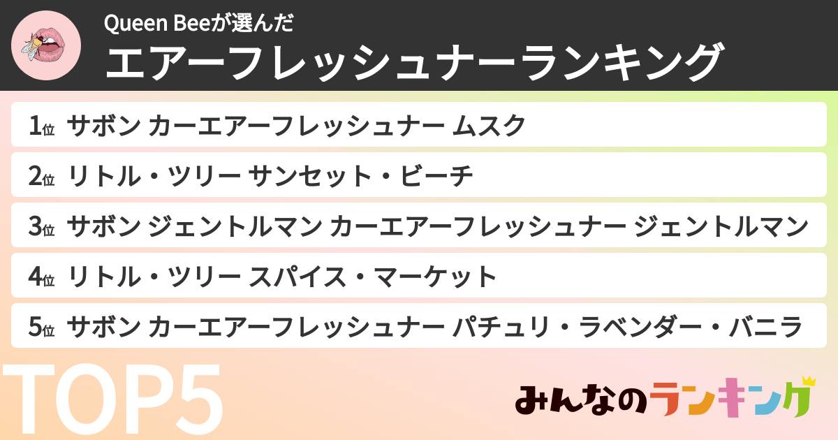 Queen Beeさんの「エアーフレッシュナーランキング」
