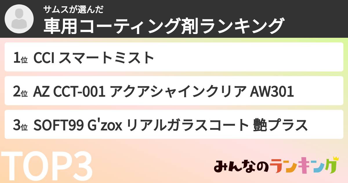 サムスさんの「車用コーティング剤ランキング」