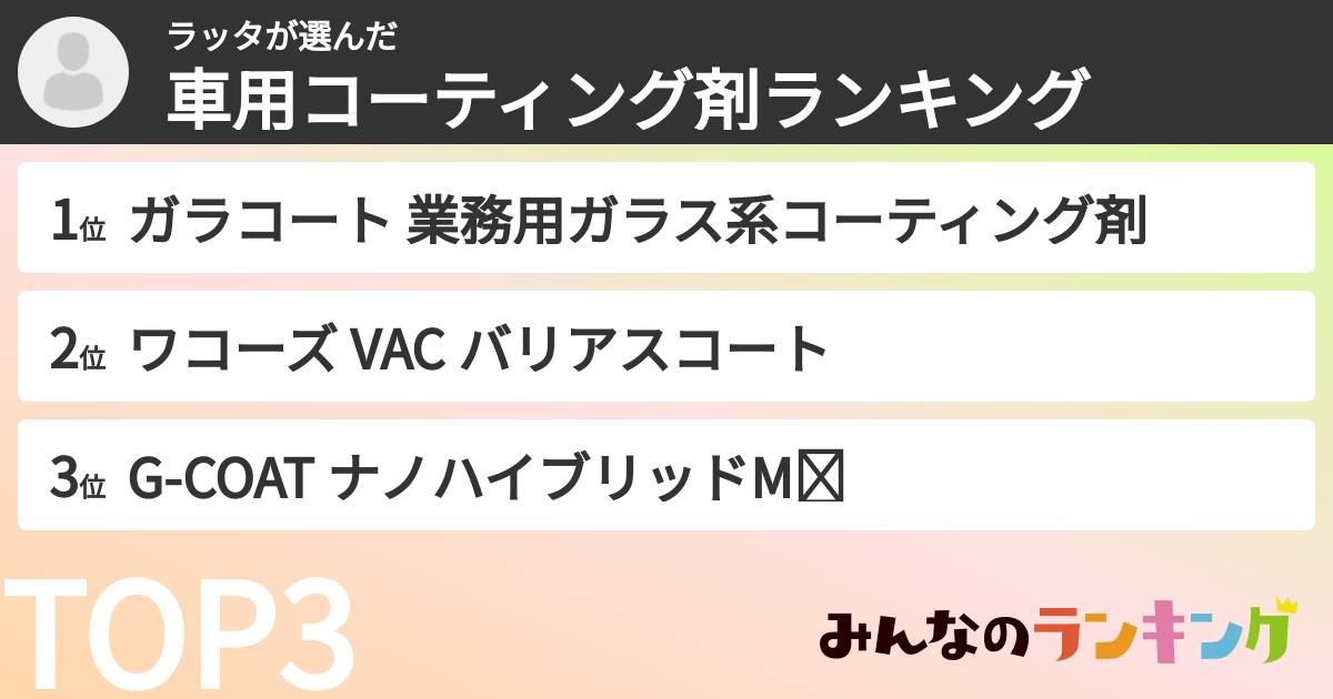 ラッタさんの「車用コーティング剤ランキング」