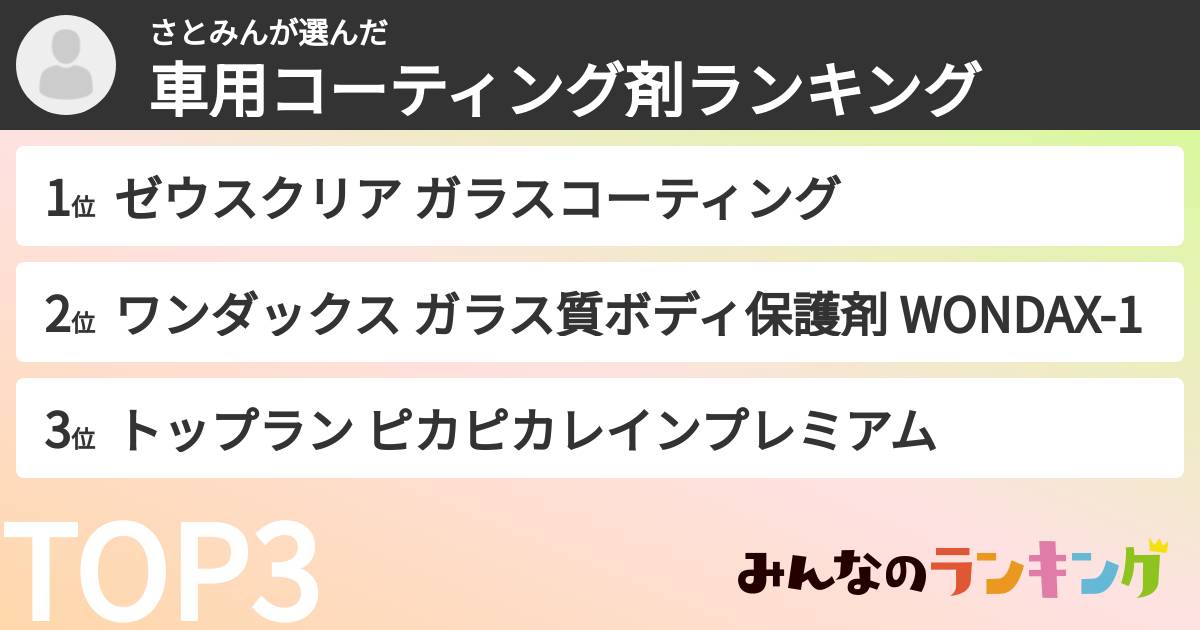 さとみんさんの「車用コーティング剤ランキング」