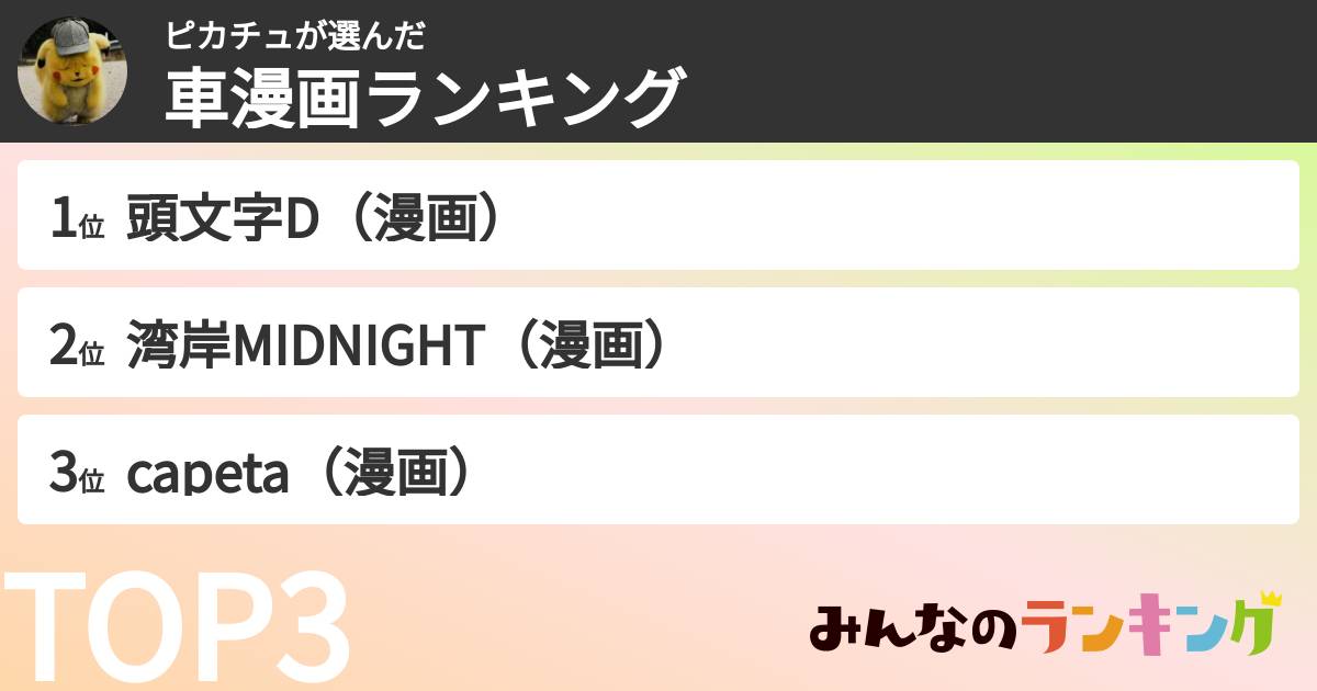 ピカチュさんの「車漫画ランキング」