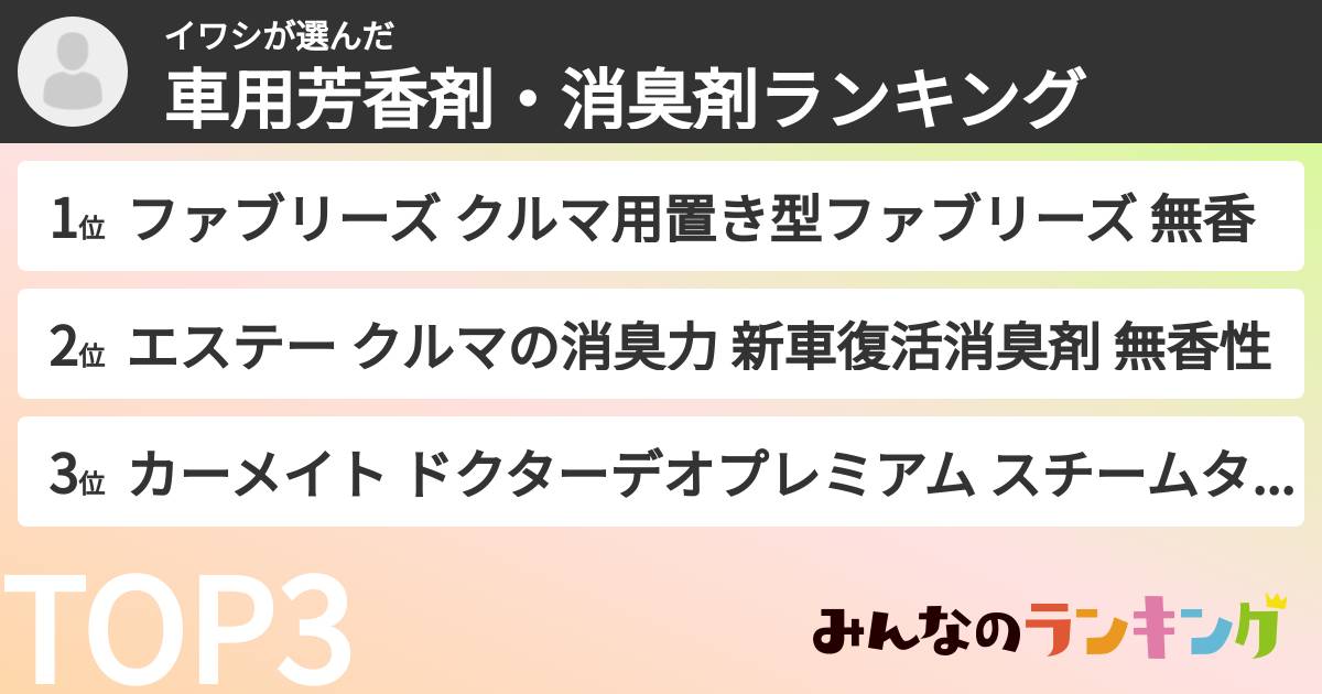 イワシさんの「車用芳香剤・消臭剤ランキング」