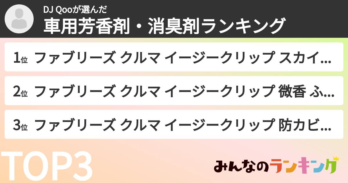 DJ Qooさんの「車用芳香剤・消臭剤ランキング」