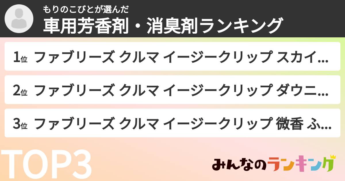 もりのこびとさんの「車用芳香剤・消臭剤ランキング」
